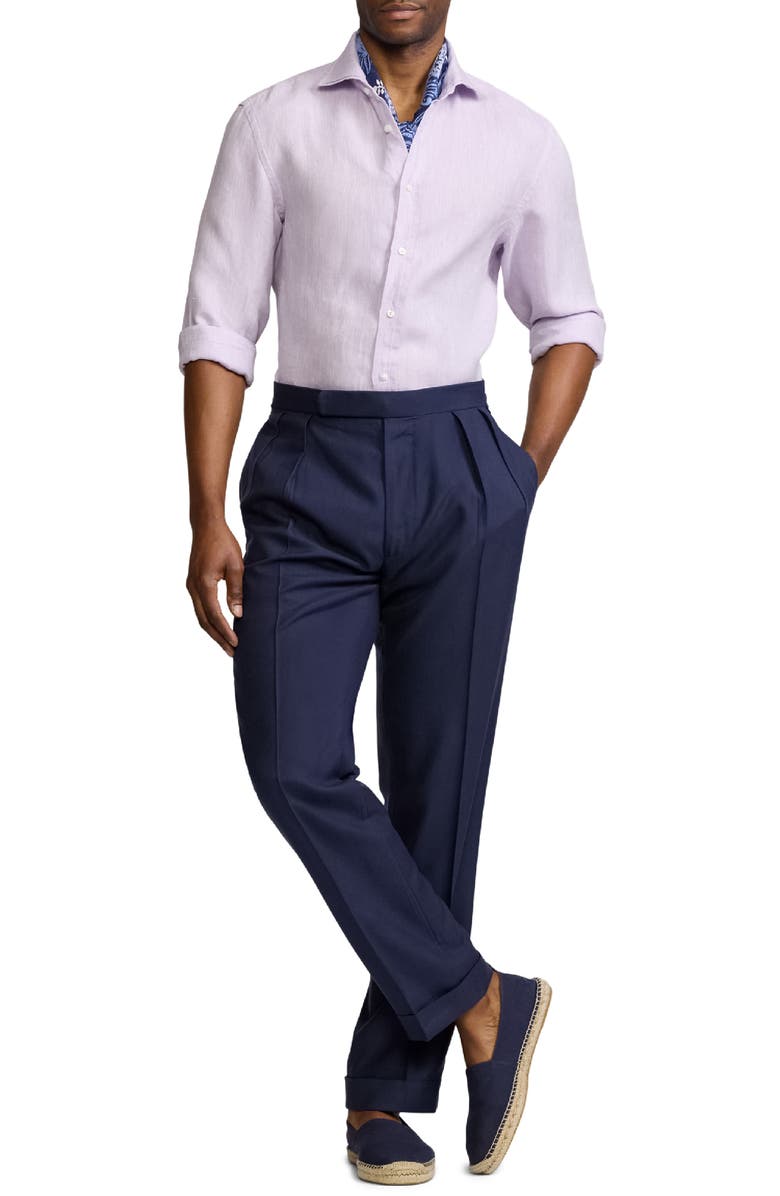 Ralph Lauren Purple Label Basket Weave Linen Button-Up Shirt, Alternate, color, Lilac Breeze