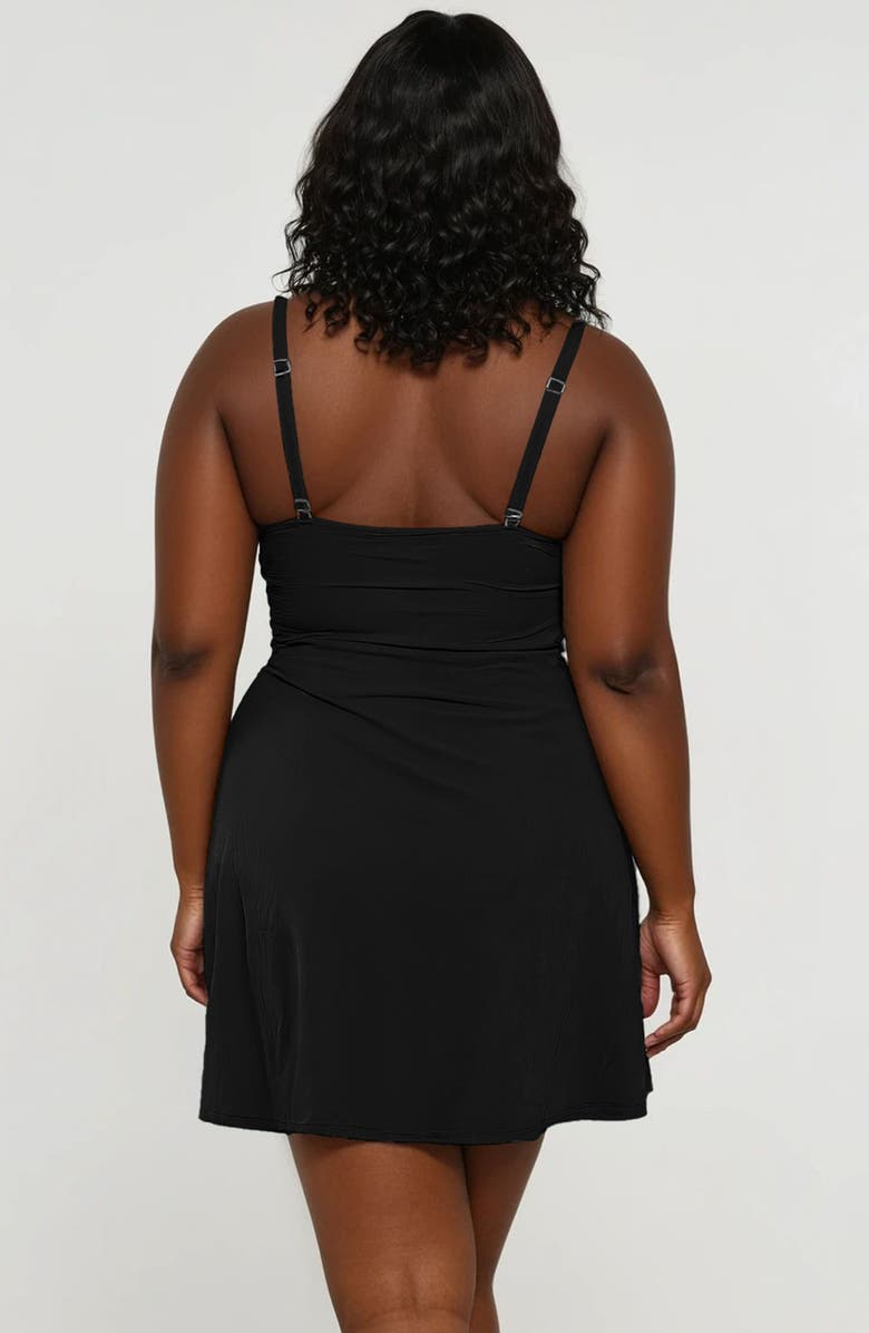Calypsa Plus Size Alana Wrap-Style Swim Dress With Hidden Bottoms and Adjustable Straps, Alternate, color, Black