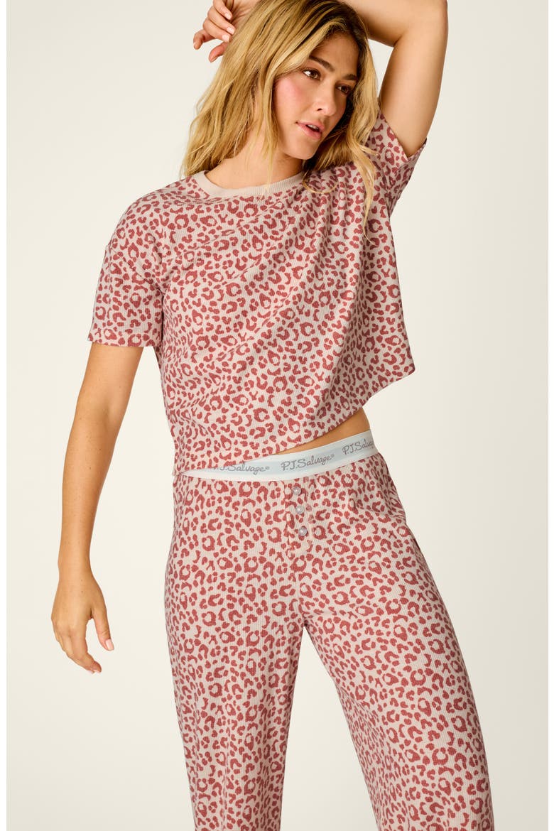Waffle Knit Pajamas, Alternate, color, DARK WINE