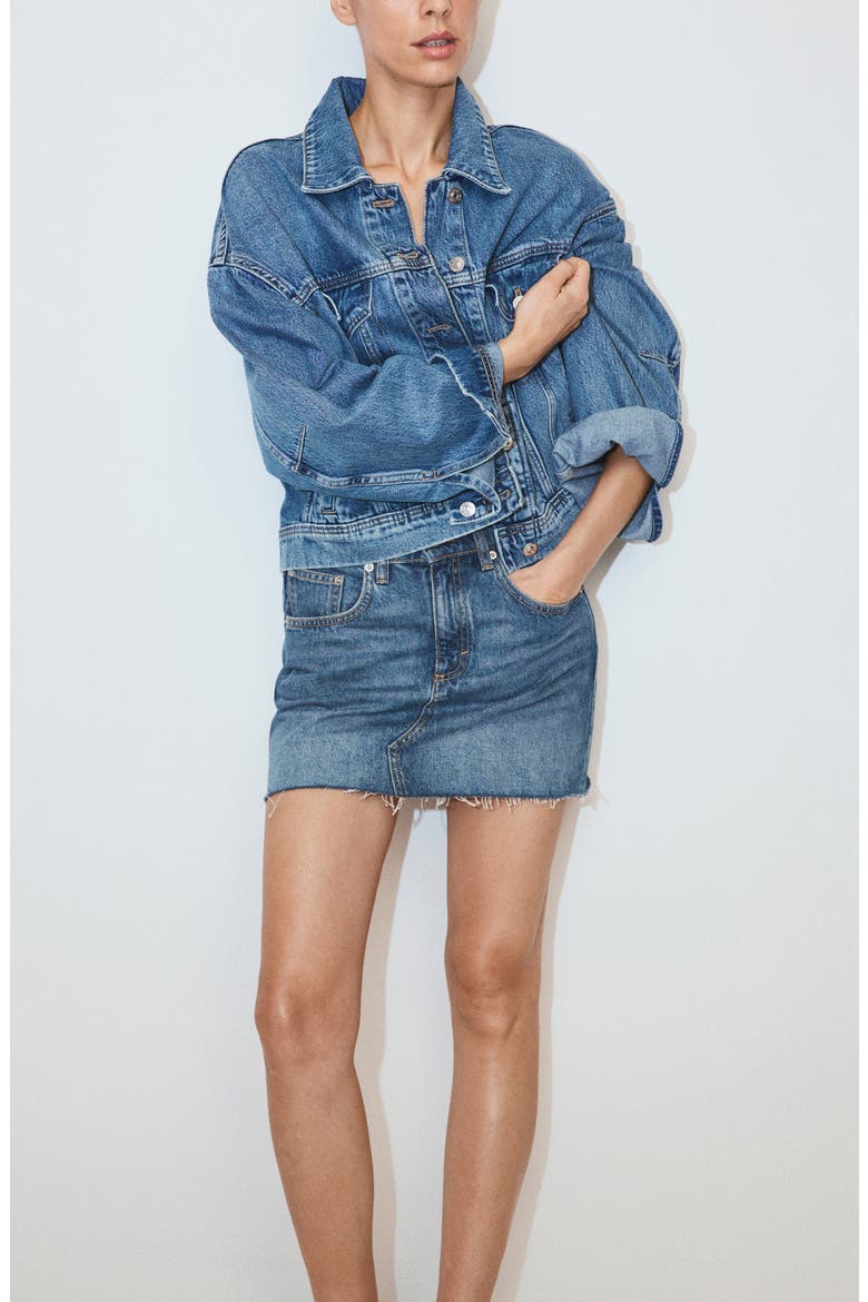 Rica Raw Hem Denim Miniskirt, Alternate, color, MEDIUM BLUE