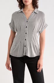 Adrianna Papell Microstriped Button Front Knit Top