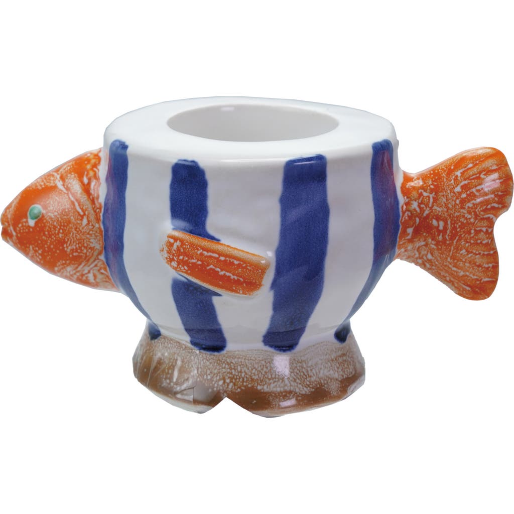 Storied Home Hand-painted Stoneware Fish Tealight/taper Holder, Multicolor