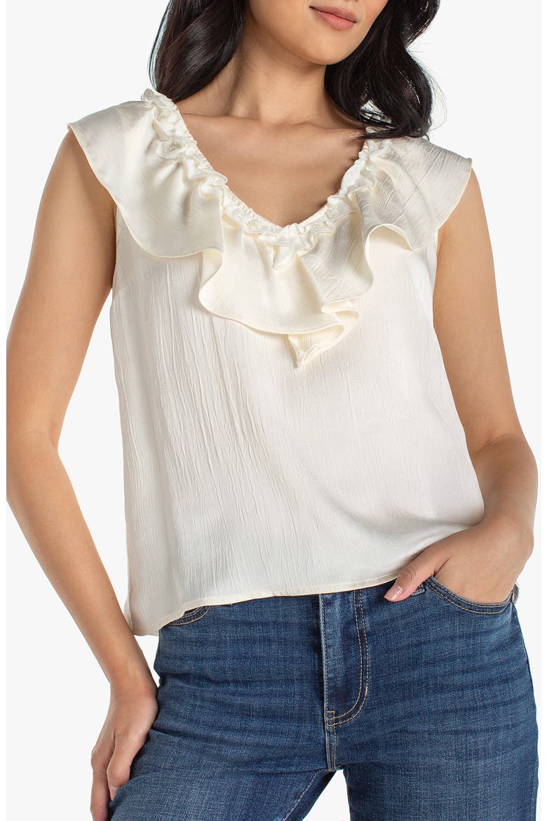 Ruffle Sleeveless Mixed Media Top, Main, color, FRENCH VANILLA