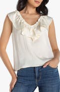 Liverpool Los Angeles Ruffle Sleeveless Mixed Media Top