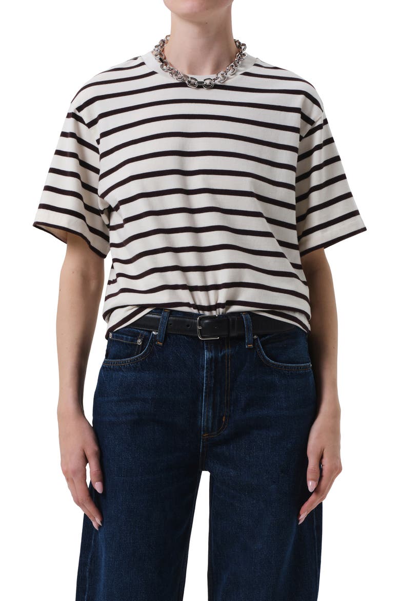 Goldie Stripe Cotton T-Shirt, Main, color, CHOCOLATE STRIPE
