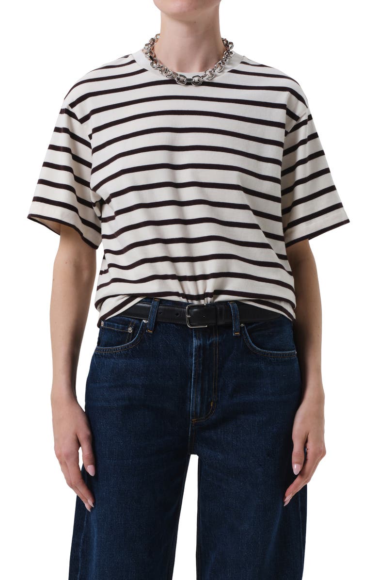 Citizens of Humanity Goldie Stripe Cotton T-Shirt, Main, color, Chocolate Stripe