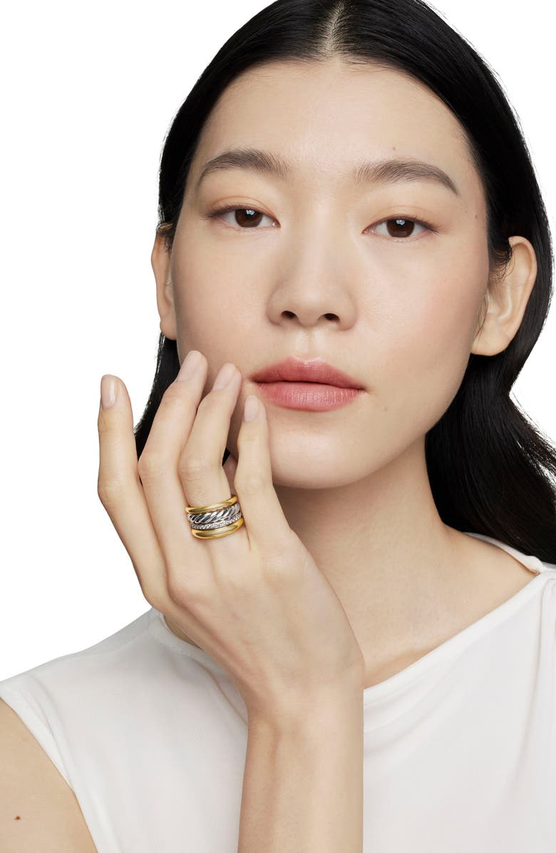 David Yurman Mercer Mixed Metal & Diamond Stack Ring, Alternate, color, 