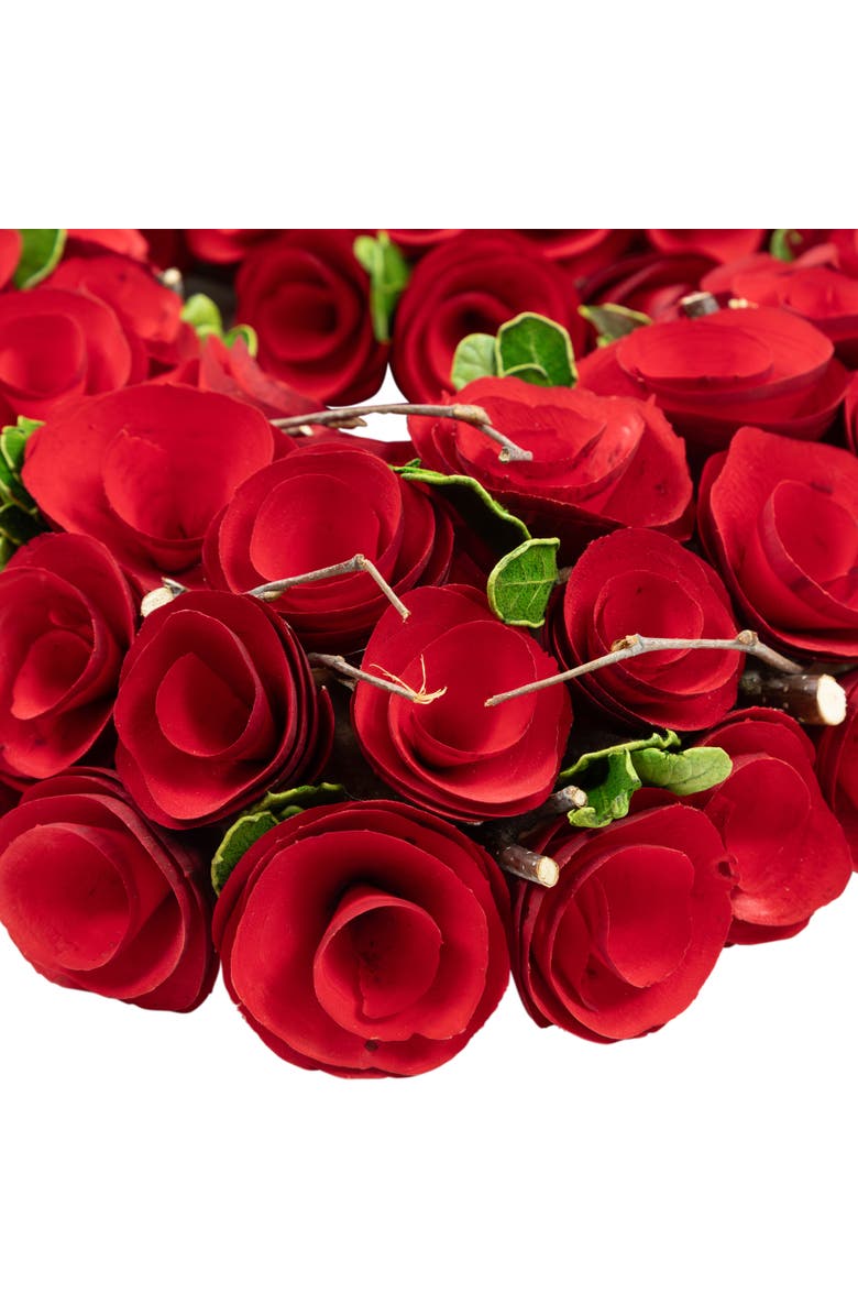 Northlight Wooden Roses Floral Artificial Valentine's Day Heart Wreath - 13.5" - Red, Alternate, color, 
