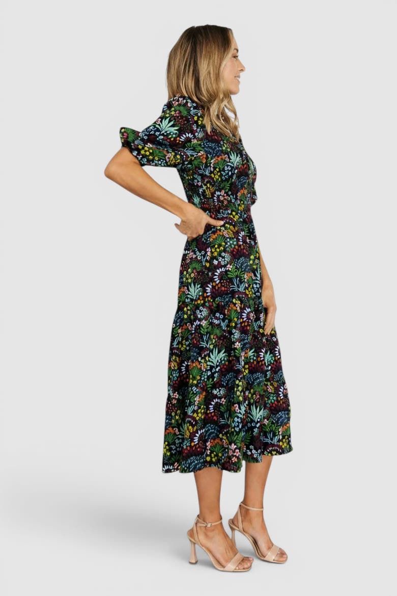 Lena Tiered Midi Dress, Alternate, color, Black Multi Floral