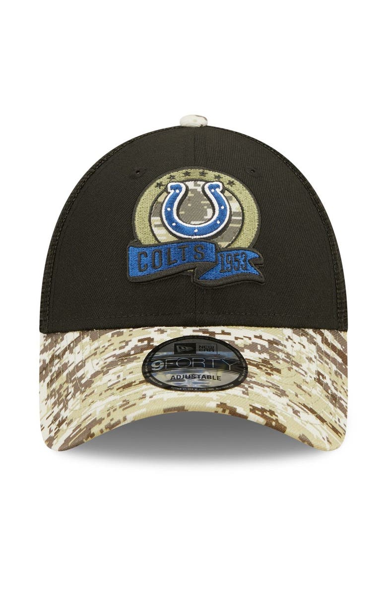 New Era Men's New Era Black/Camo Indianapolis Colts 2022 Salute To Service 9FORTY Snapback Trucker Hat, Alternate, color, 