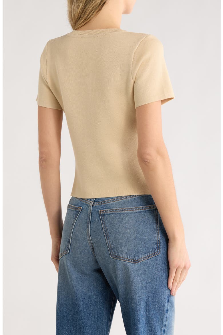 Scallop Short Sleeve Knit Cardigan, Alternate, color, SAND