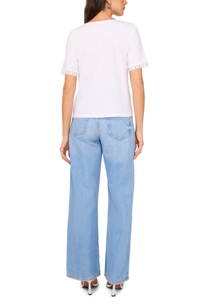 Two by Vince Camuto Lace Trim V-Neck Cotton T-Shirt, Alternate, color, Ultra White