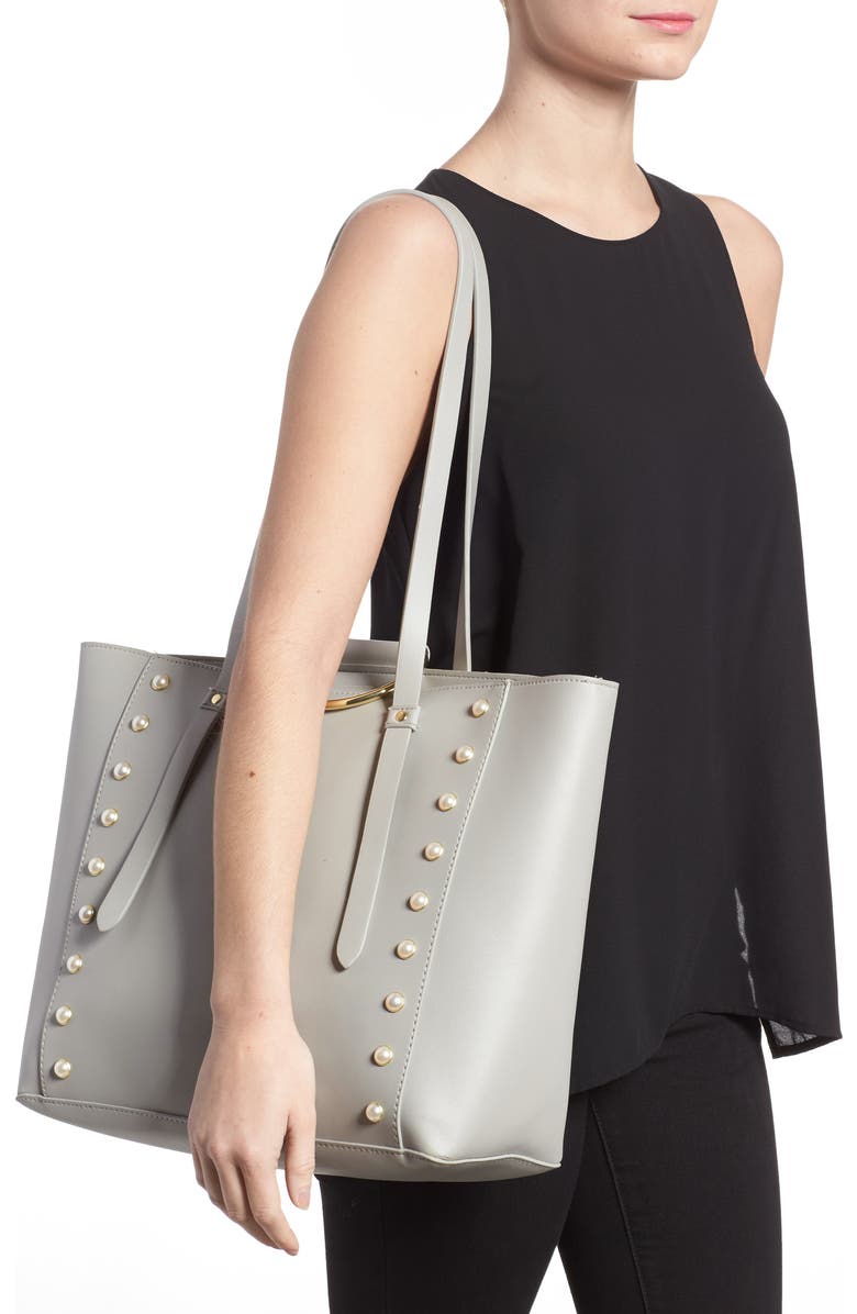 BP. Imitation Pearl Embellished Faux Leather Ring Tote, Alternate, color,