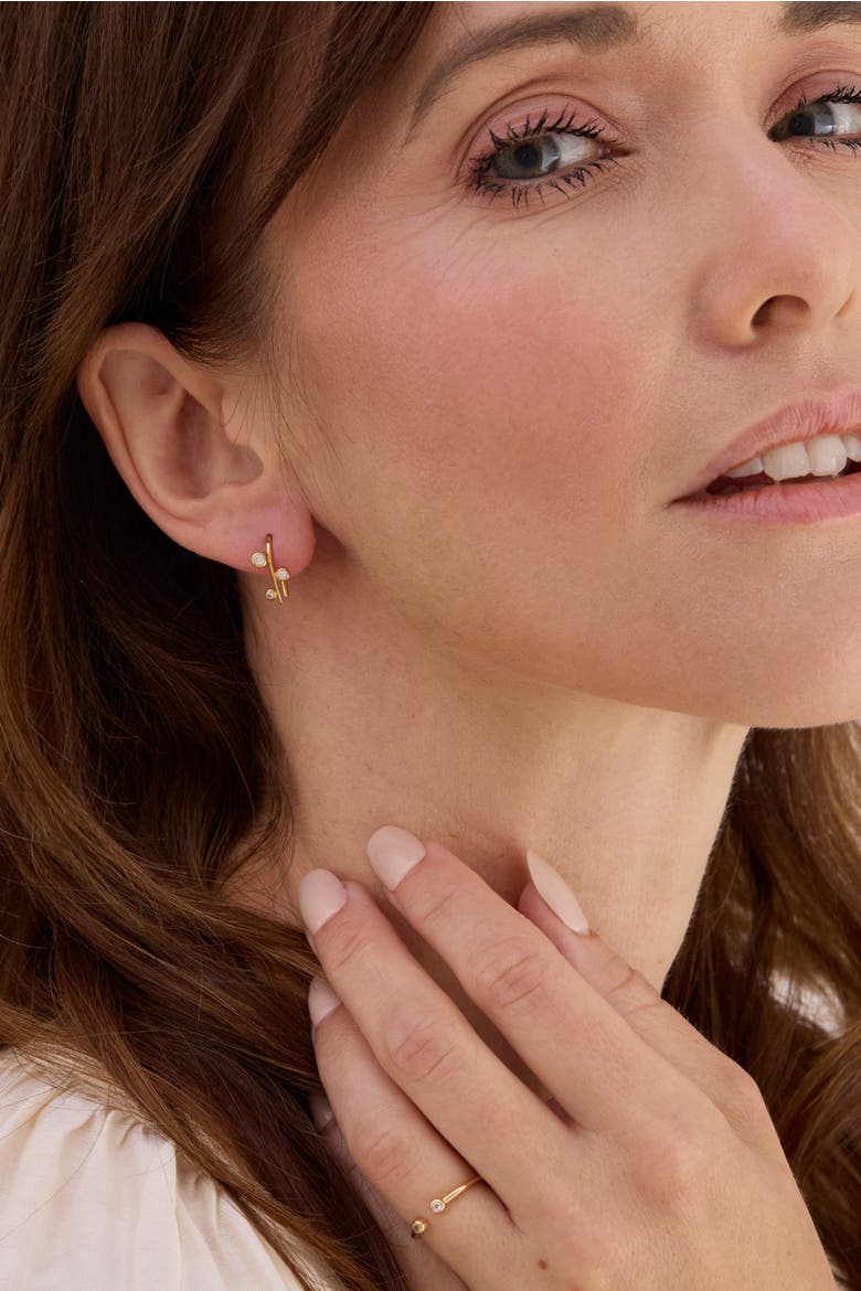 Aralia Gold Earrings with White Topaz, Alternate, color, Gold