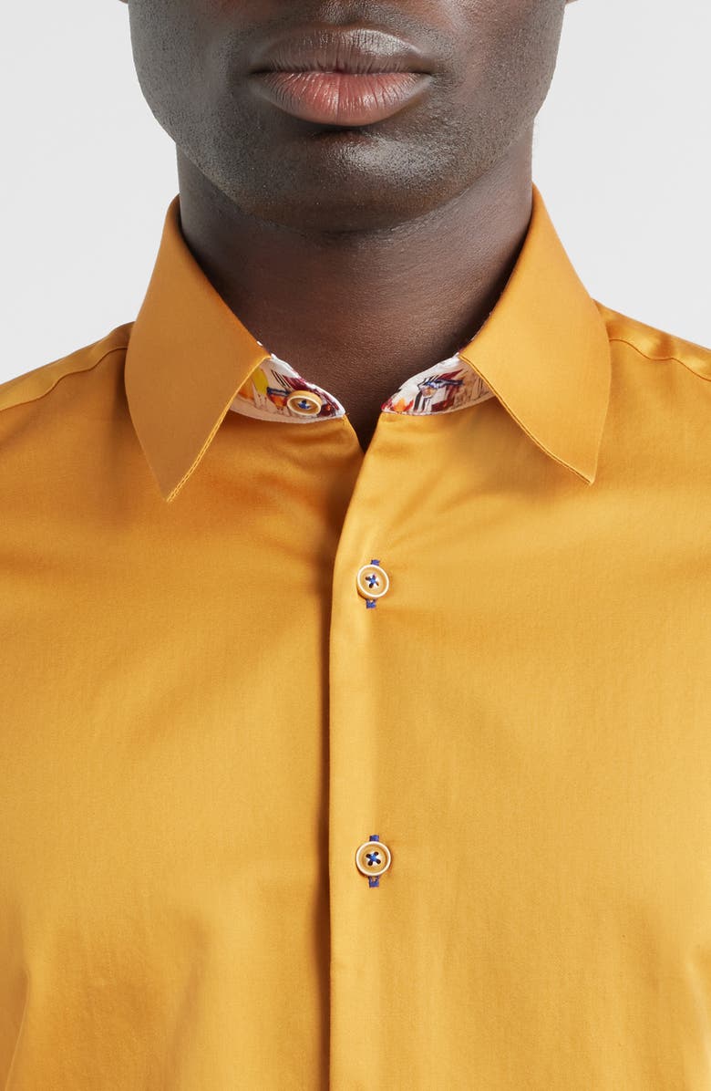 Siragusa Printed Silk Trim Dress Shirt, Alternate, color, Mustard