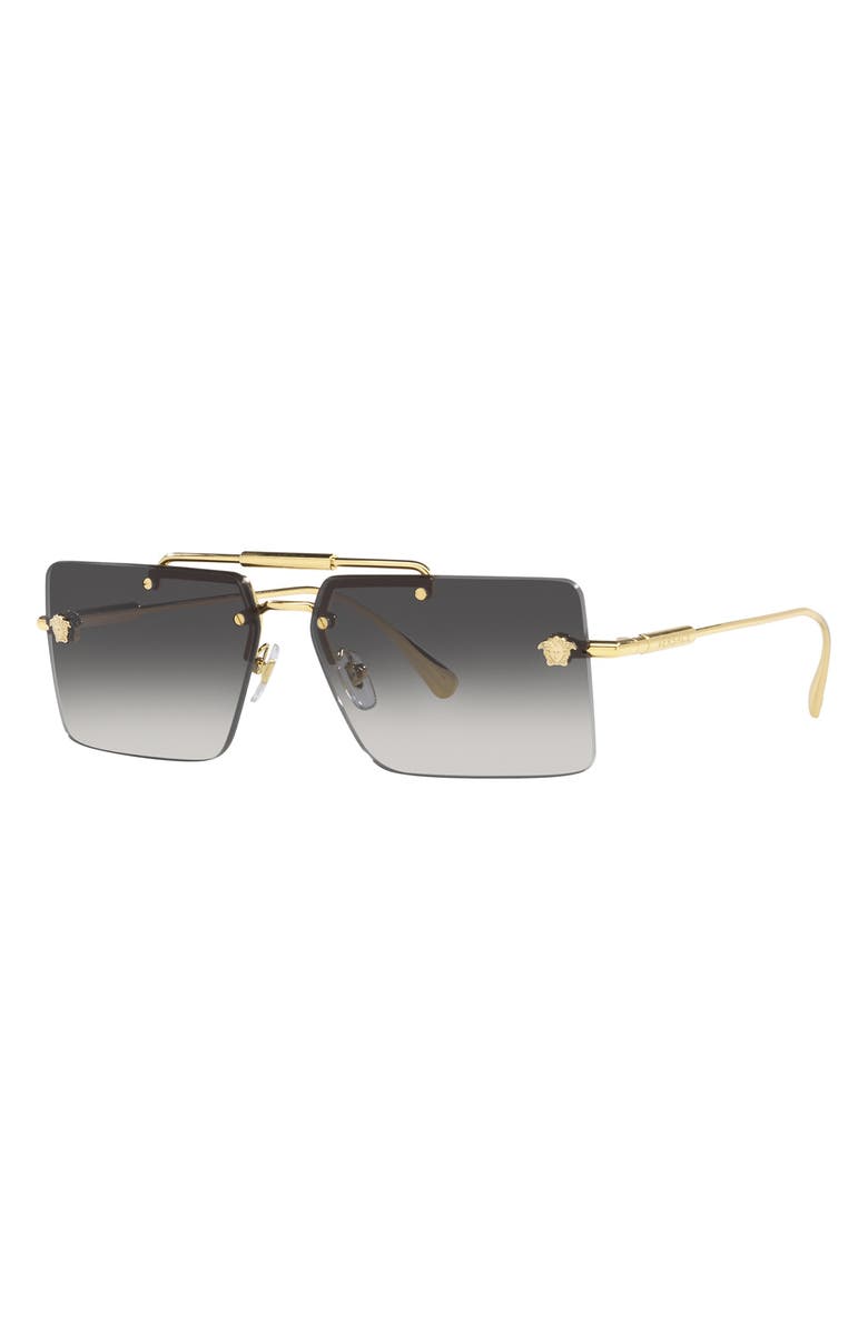 Versace 60mm Gradient Rectangular Sunglasses, Alternate, color, Gold/Gray