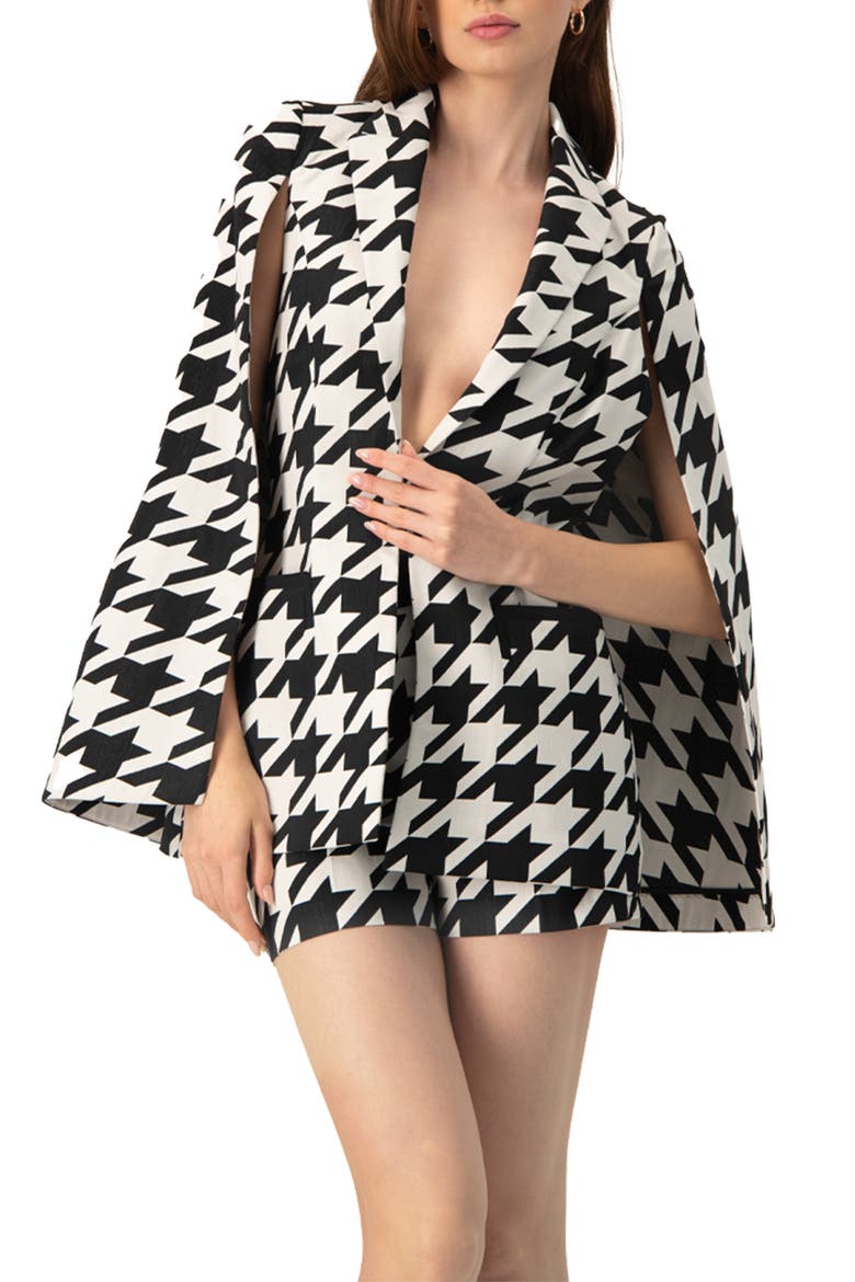Mega Houndstooth Trench Coat with Cape, Main, color, Black