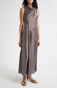 Vince Pressed Plaid Cowl Neck Maxi Dress