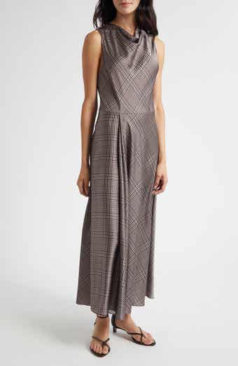 Vince Pressed Plaid Cowl Neck Maxi Dress