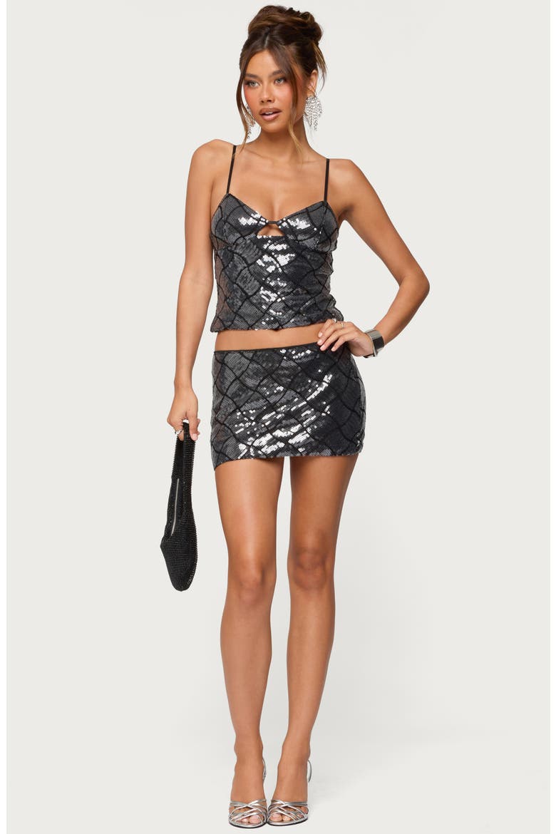 Stajie Diamond Pattern Sequin Miniskirt, Alternate, color, BLACK