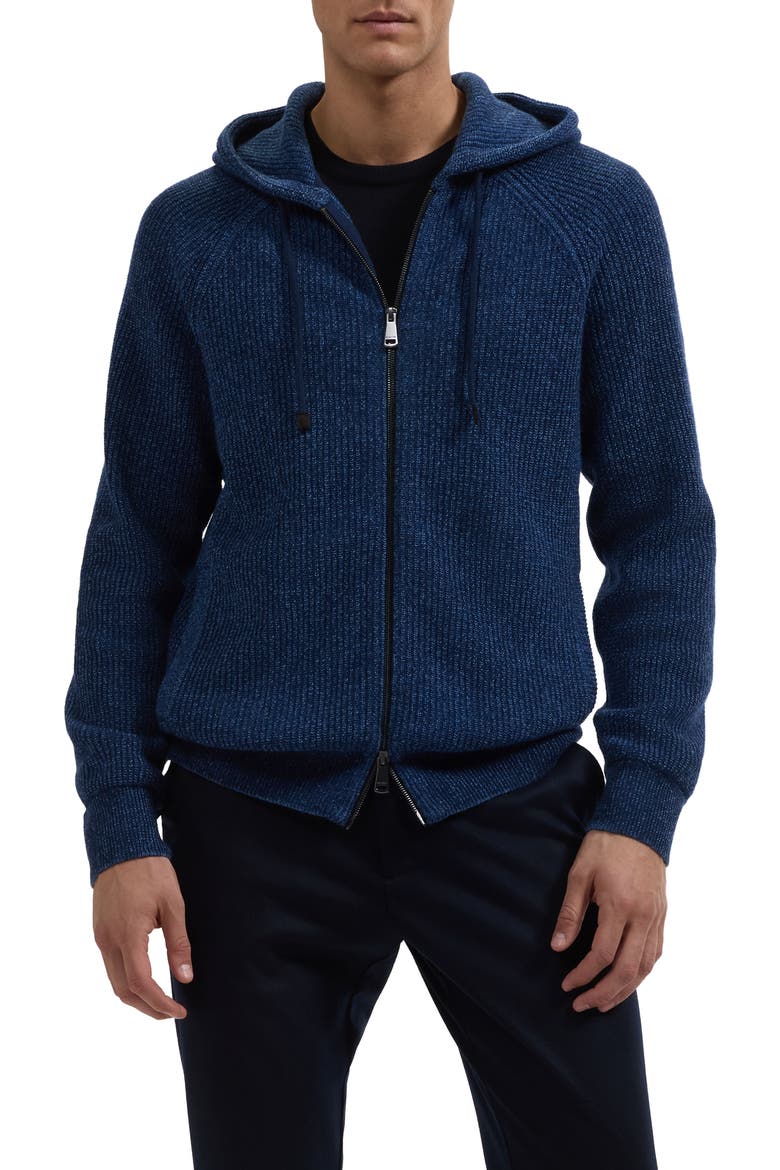 Wool & Cotton Full Zip Hoodie, Main, color, NAVY