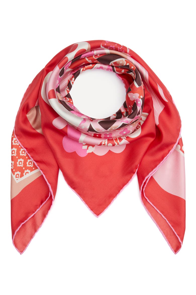 Tudor Patchwork Silk Square Scarf, Alternate, color, RED