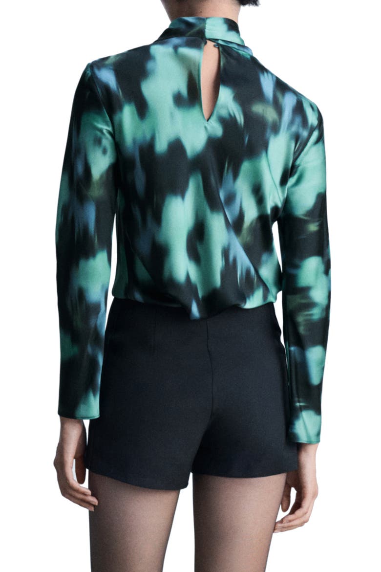 Abstract Print Tie Neck Long Sleeve Top, Alternate, color, BLACK