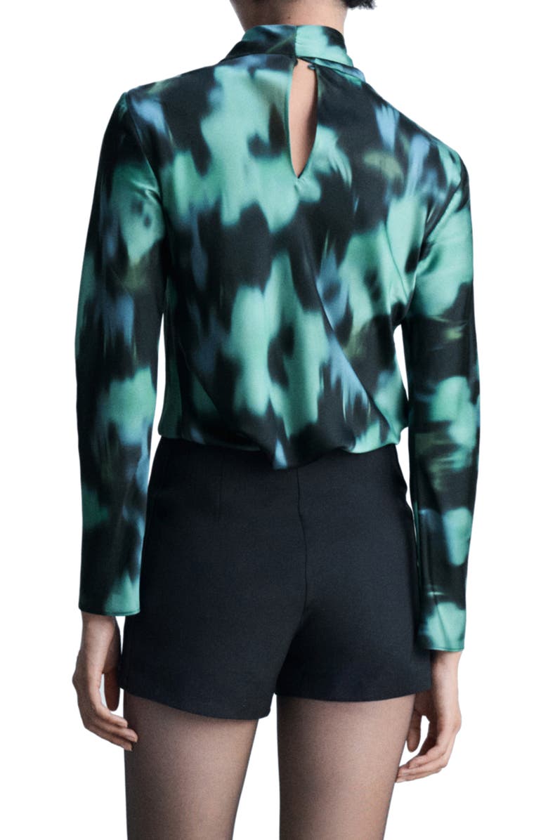 MANGO Abstract Print Tie Neck Long Sleeve Top, Alternate, color,