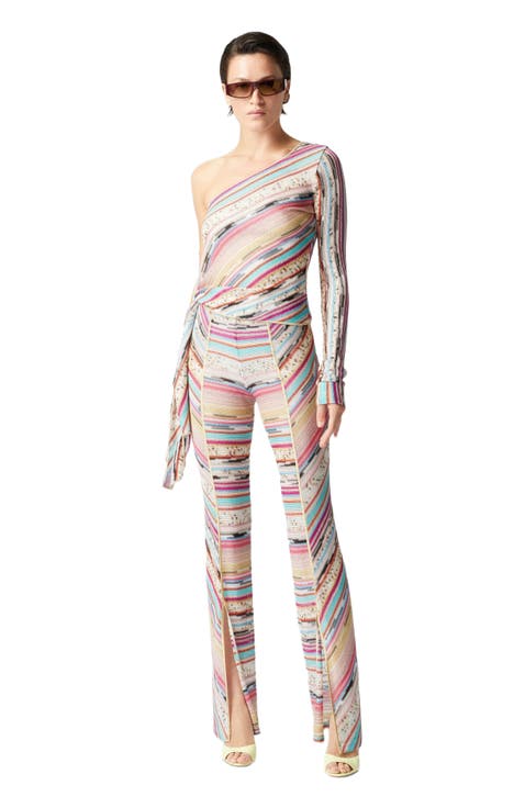 Lamé Slub Viscose Trousers With Slits At The Bottom