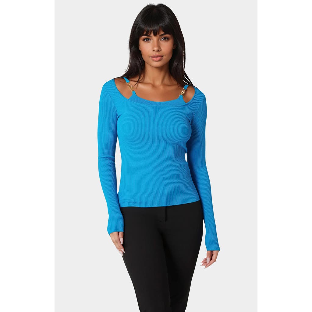 Bebe Strap Detail Sweater Top In Blue