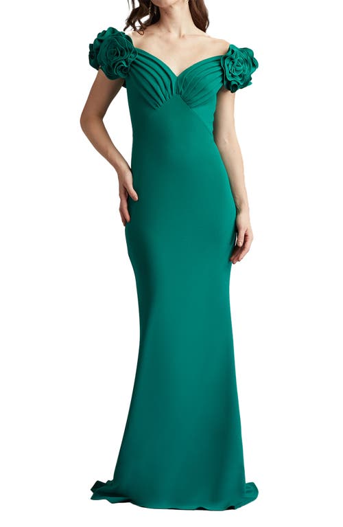 Tadashi Shoji Fleurette Portrait Neck Mermaid Gown In Green
