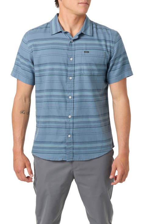 Seafaring Stripe Stretch Short Sleeve Button-Up Shirt