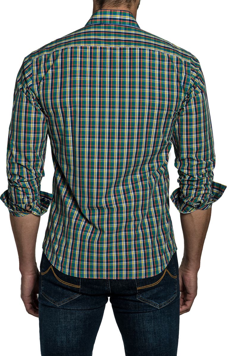 Jared Lang Trim Fit Plaid Cotton Button-Up Shirt, Alternate, color, 