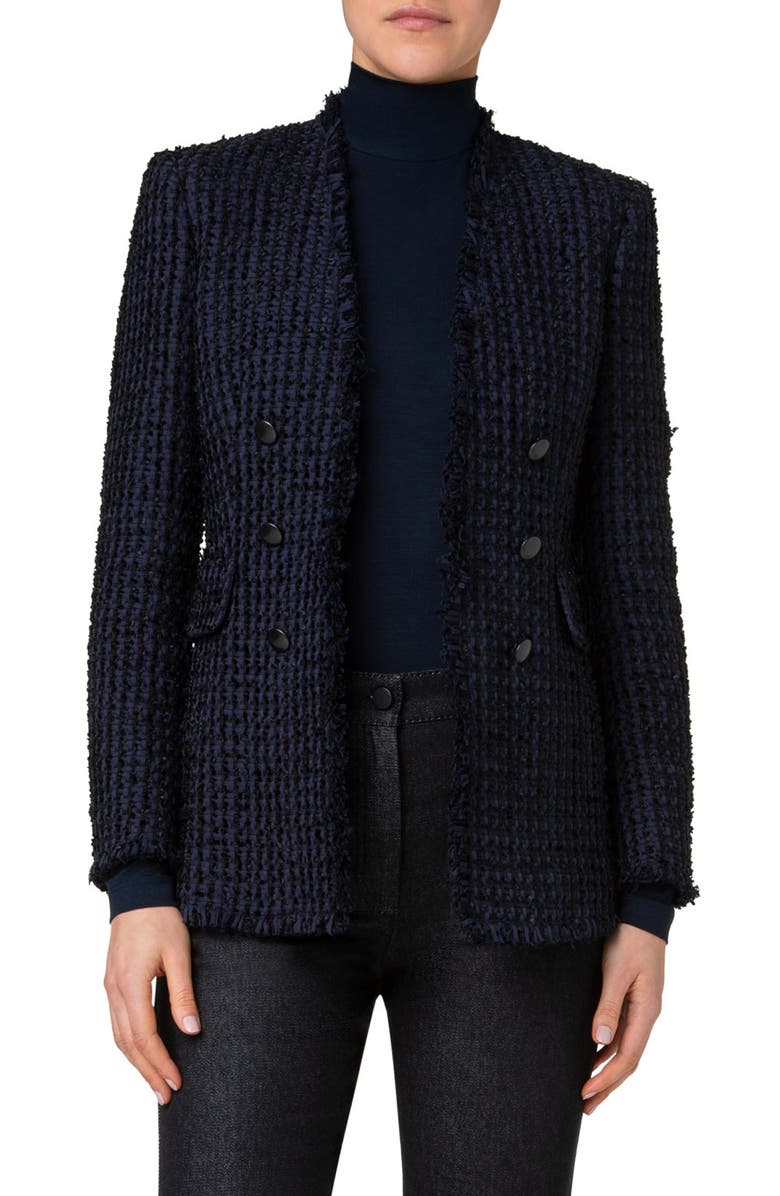 Akris punto Double Breasted Open Front Tweed Jacket, Main, color, 