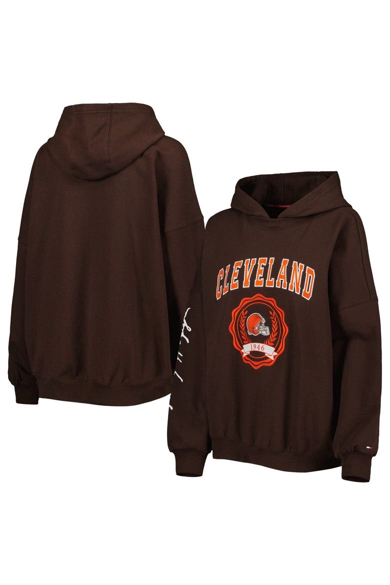 Women's Tommy Hilfiger Brown Cleveland Browns Becca Drop Shoulder Pullover Hoodie, Main, color, Brown