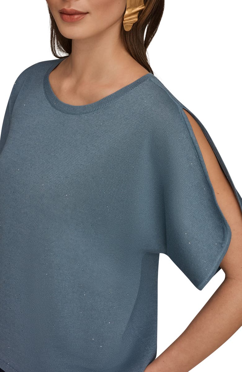 Donna Karan New York Slit Short Sleeve Sweater, Alternate, color, Washed Indigo