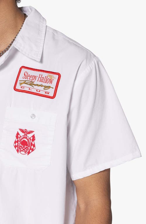 Mnml Shrc Checkered Flad Short Sleeve Cotton Graphic Button-up Shirt In White