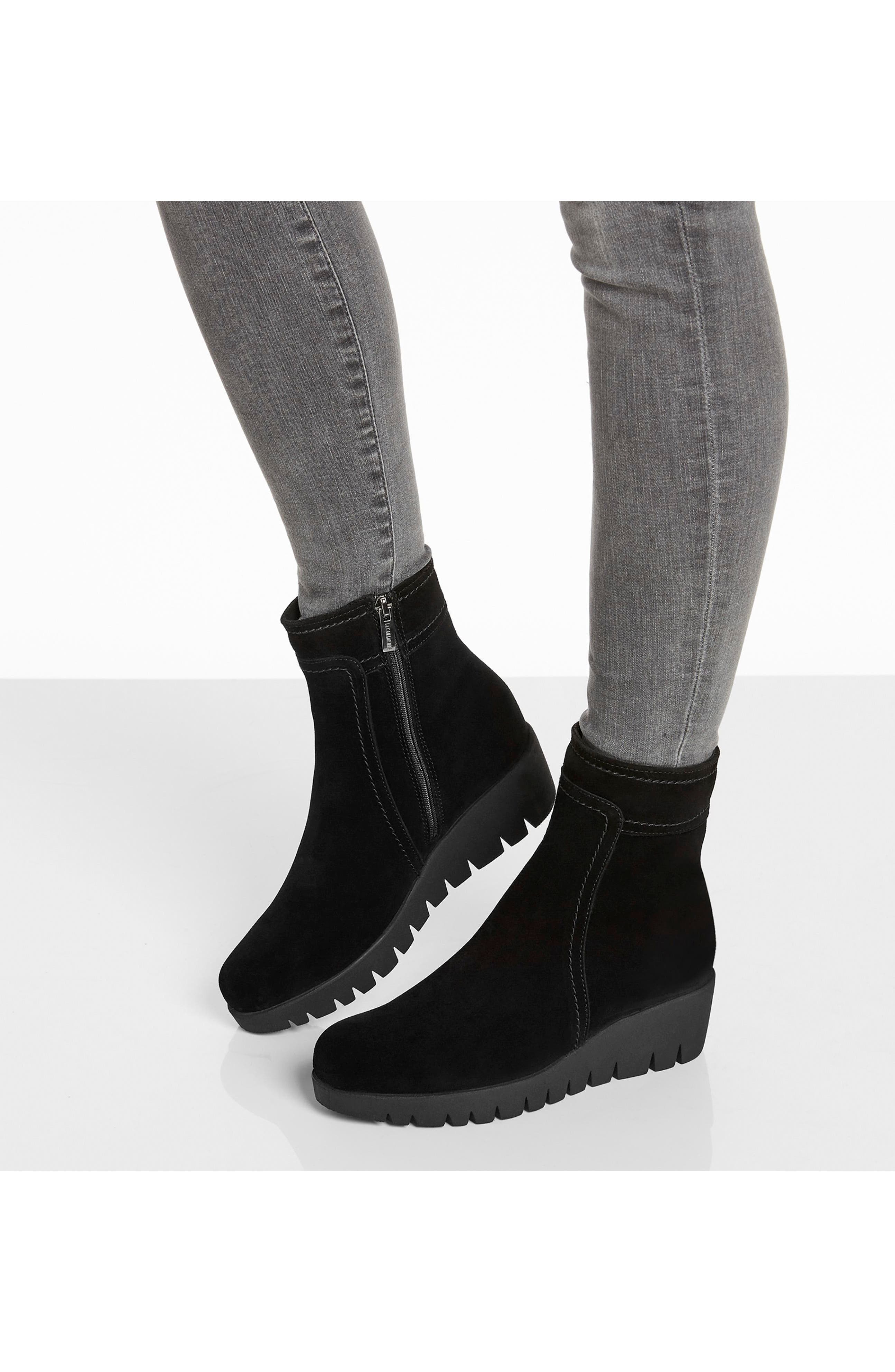 Tag Leather Wedge Bootie, Alternate, color, BLACK SUEDE
