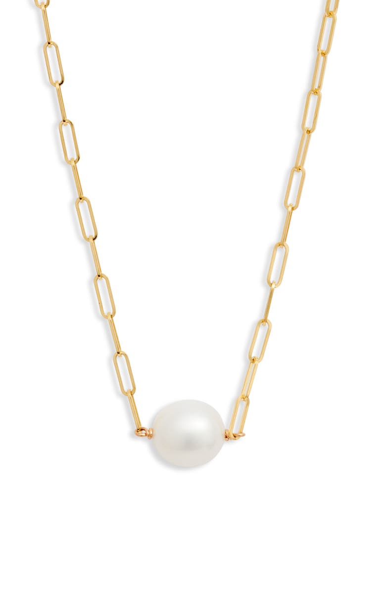 Poppy Finch Cultured Pearl Pendant Necklace, Main, color, Pearl/ 14K Yellow Gold
