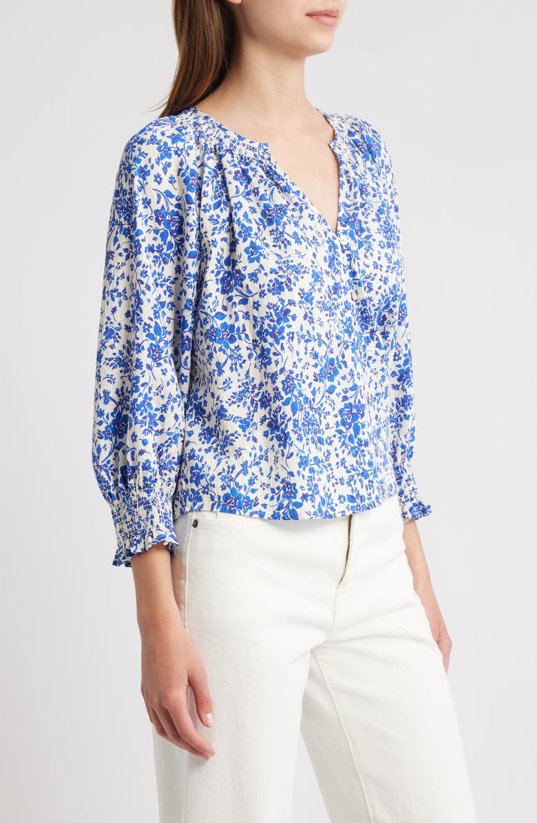 Rails Mariah Floral Smocked Button-Up Peasant Top, Alternate, color, Blue Marguerite