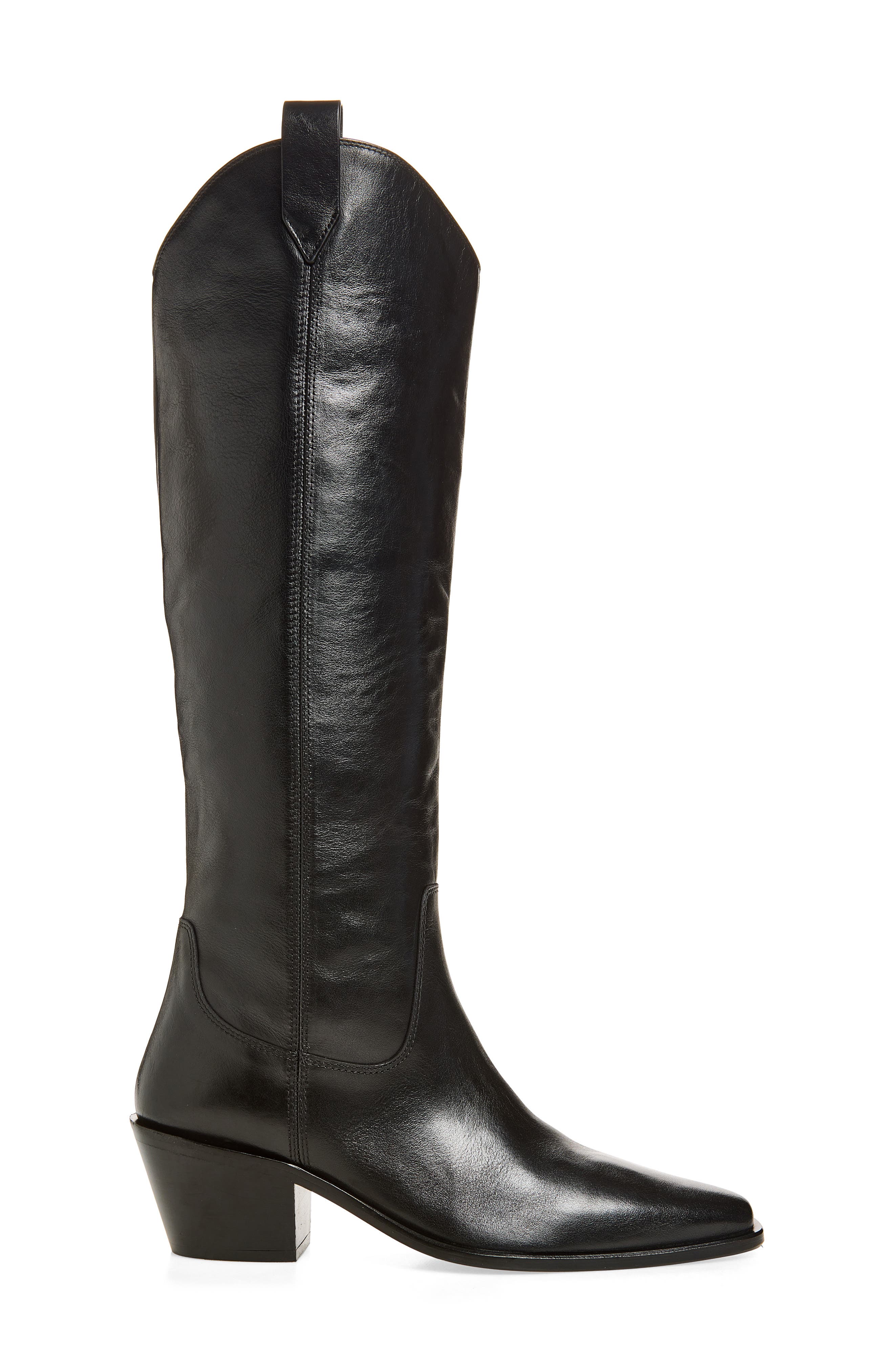 Naomi Western Leather Boot, Alternate, color, BLACK