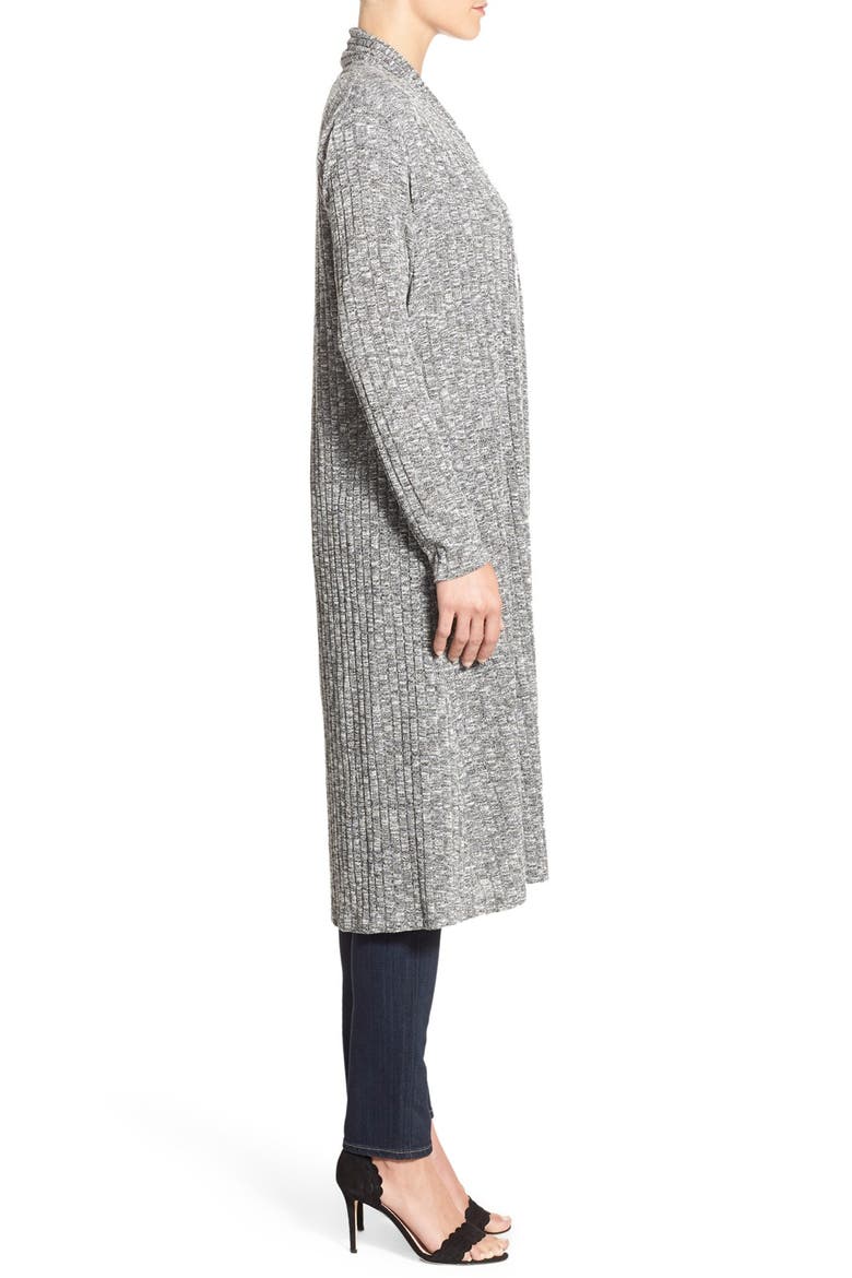 Long Rib Knit Cardigan, Alternate, color, BLACK/ NATURAL