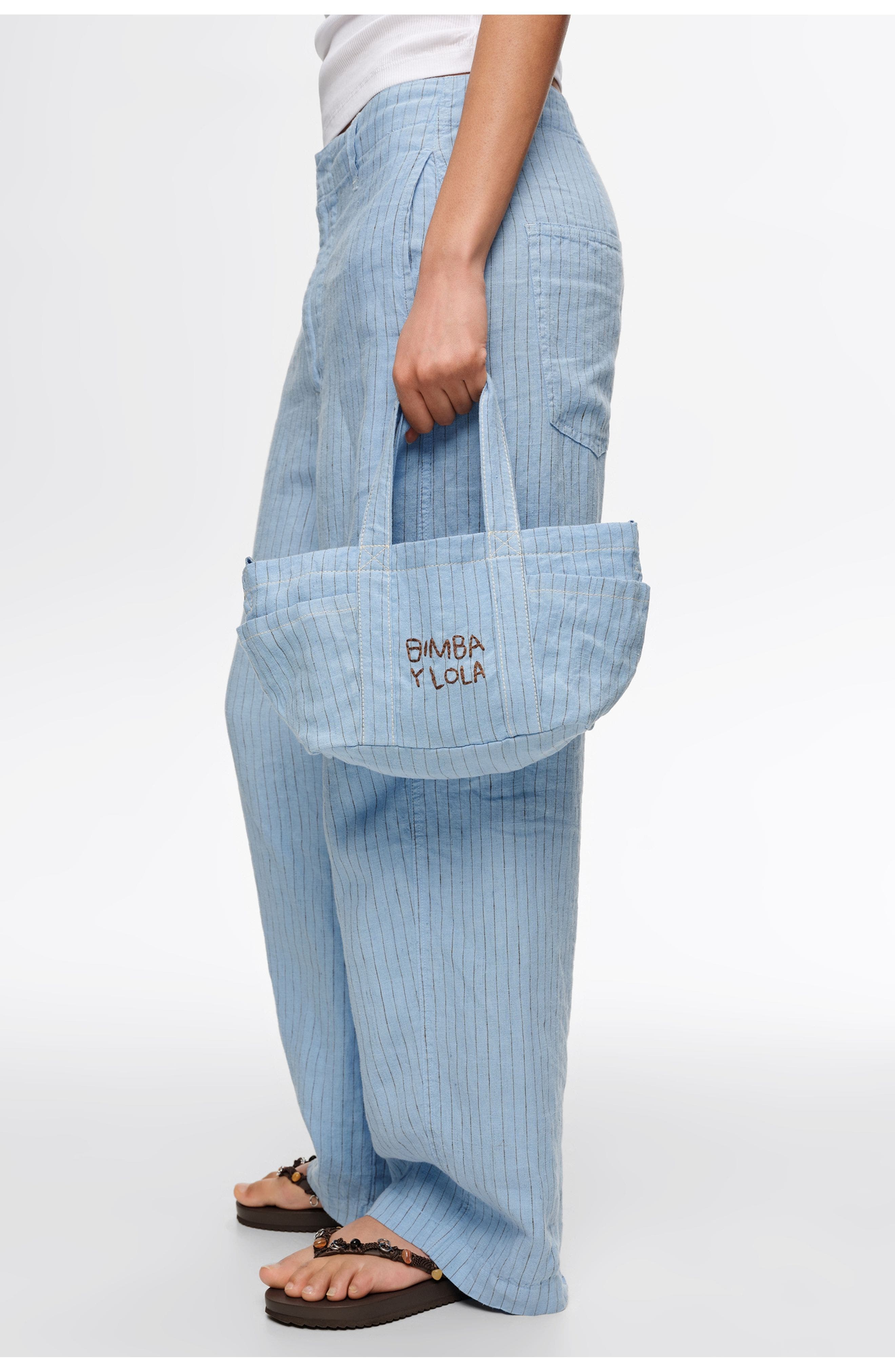 Bimba y Lola Mini Linen Crossbody Bag, Alternate, color, Light Blue