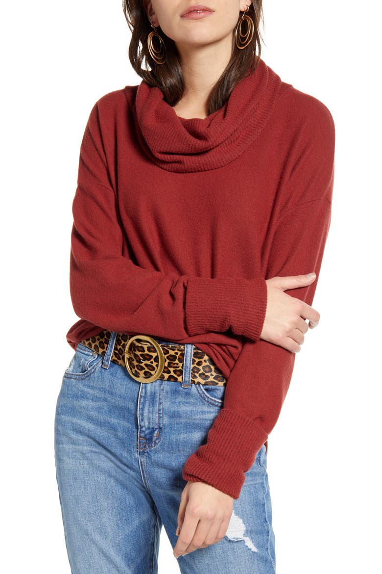 Cowl Neck Pullover, Main, color, BURGUNDY RUSSET