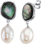 The Pearl Source White Freshwater Pearl & Black Mother of Pearl Nina Earrings