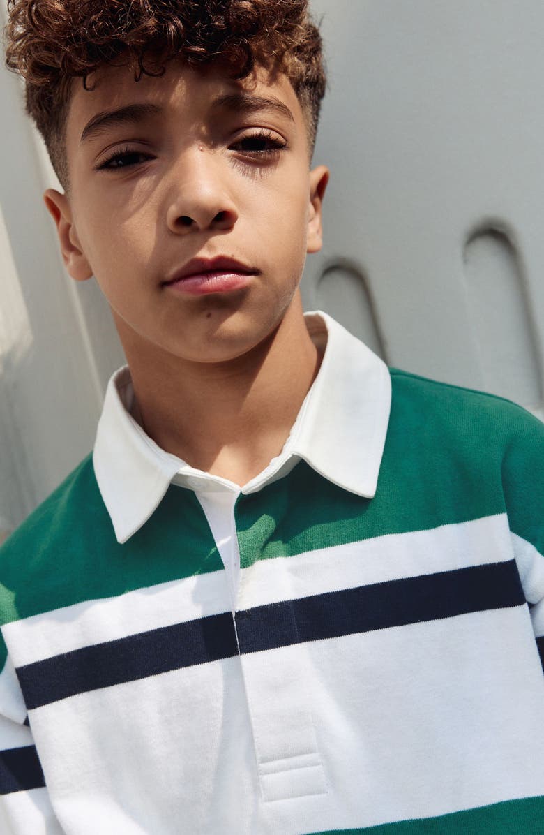 NEXT Kids' Stripe Cotton Rugby Shirt, Alternate, color, Green