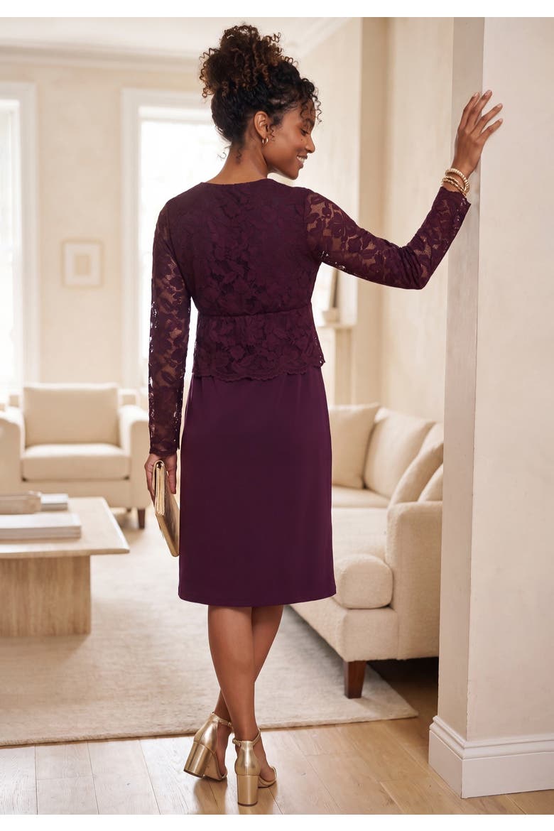Scalloped Lace Faux Wrap Dress, Alternate, color, DARK BERRY