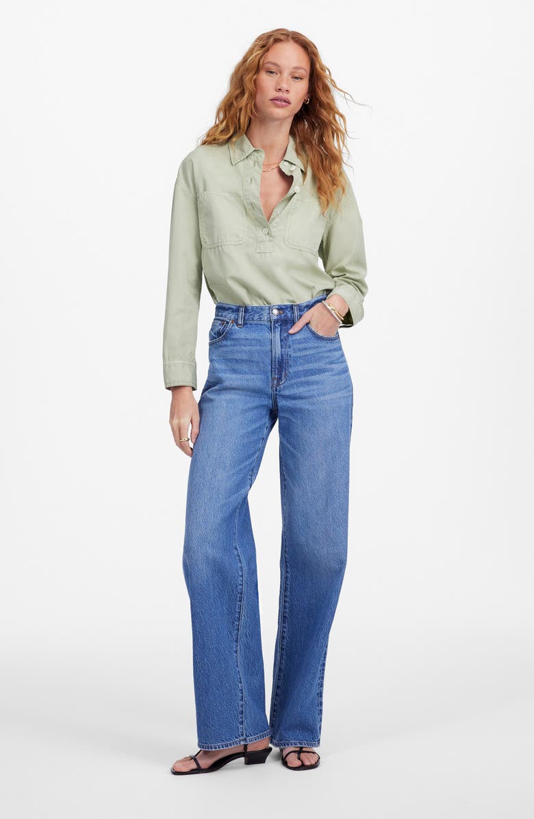 Madewell Garment Dye Denim Popover Shirt, Alternate, color, Dusty Celadon