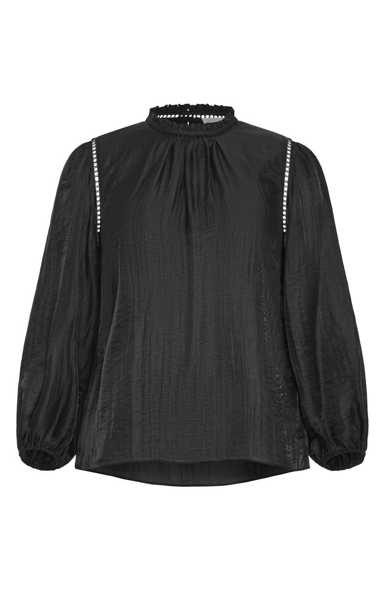 City Chic Lorelai Open Stitch Satin Top, Alternate, color, Black