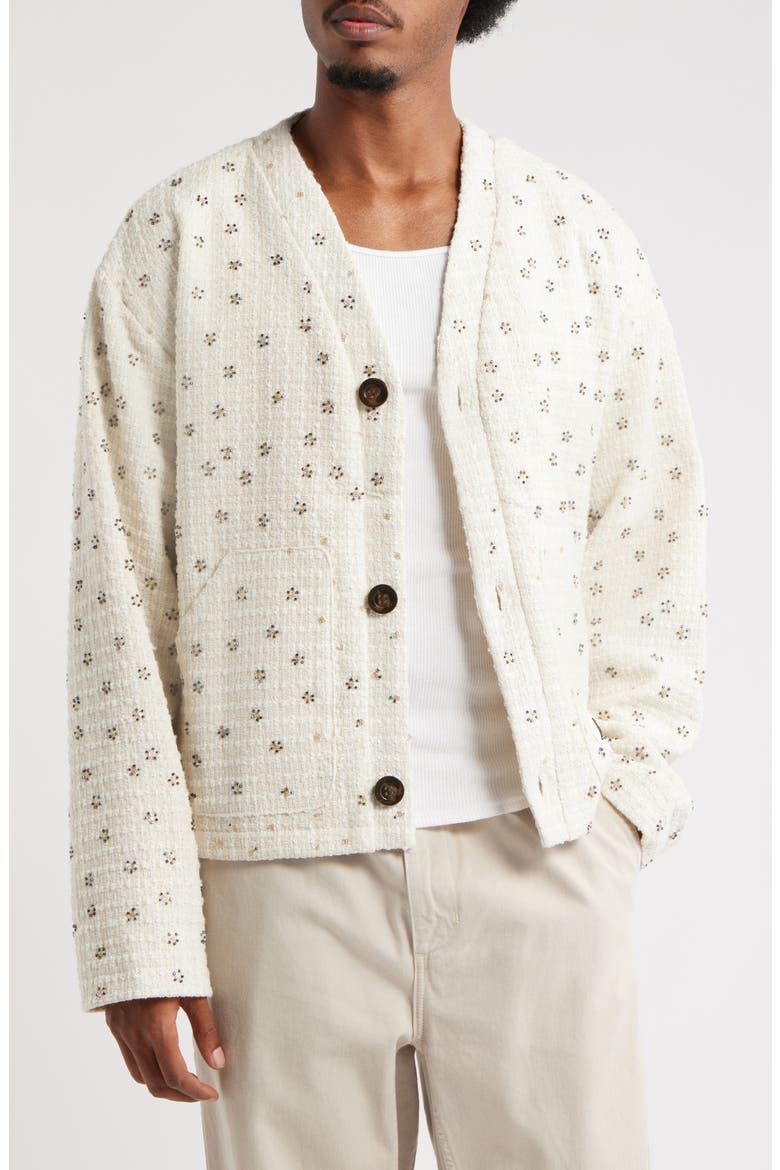 Oversize Beaded Cardigan, Main, color, WHITE
